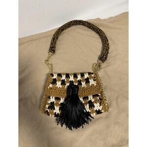 Catarina Mina Shoulder Bag Womens Small Crochet Tassel Chain Strap Handbag Purse